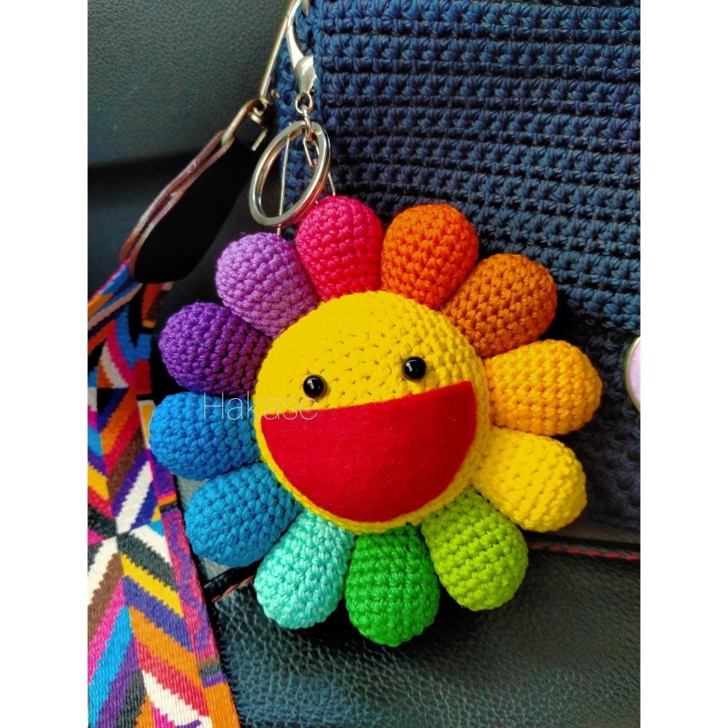 Crochet Murakami Kaikaikiki Flower Keyring / Bag Charm || Gantungan Rajut Bunga Warna-Warni Murakami