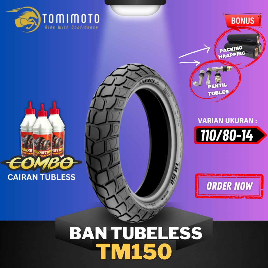 [READY COD] BAN TOMIMOTO RING 14 TM150 / BAN TOMIMOTO ON/OFF ROAD 110/80-14 / BAN TUBELESS DUAL PURP