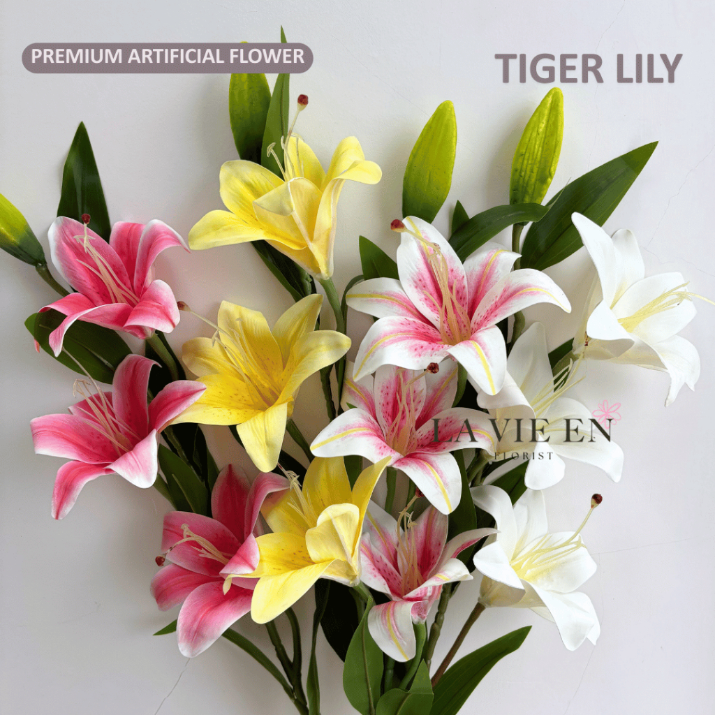 Bunga Lily Tiger Latex Real Touch Super Premium | Casablanca Lily Artificial Flower | 4 Bunga
