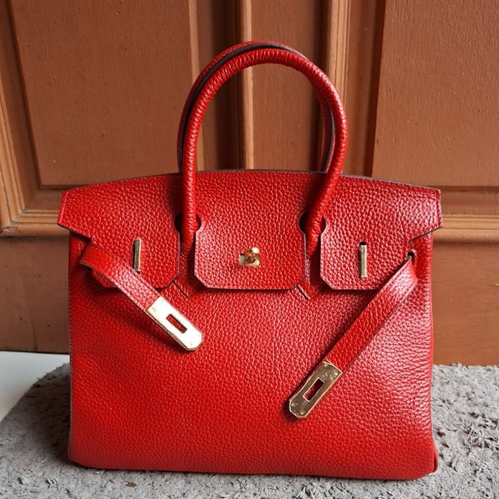 Top Handle Bag Red Genuine Leather, Tas Kulit Sapi Asli