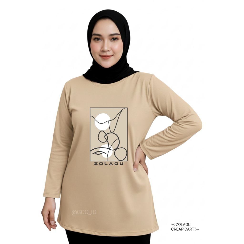 Kaos Harian Daily Wear Aman Nyaman Zolaqu Original 2026 Cream Lengan Panjang Jumbo Katun Korean Hija