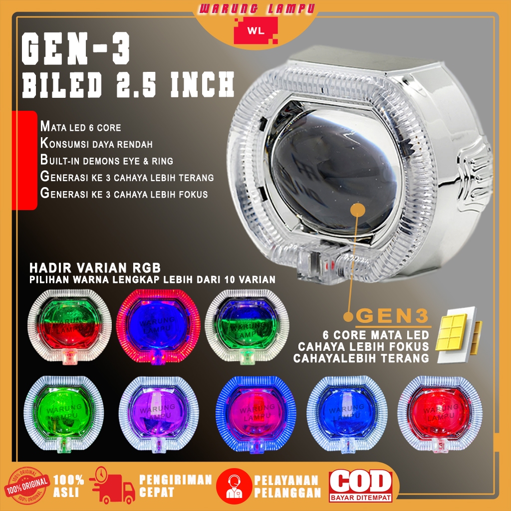 Lampu Biled 2.5 Inch Mini Projie Biled Ala Ala Cut Off Waterproof D2 D3 High Low Motor Mobil