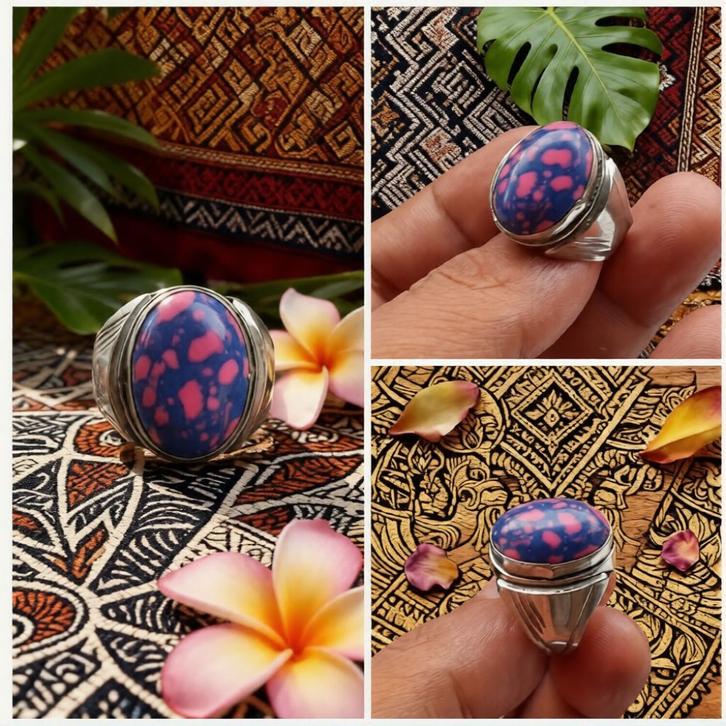 Cincin Batu Akik Pirus Pinkyin 18x13mm Ring Monel Tanam Terbaru