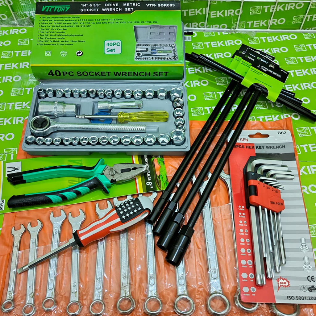 PROMO Paket Kunci Bengkel Motor Lengkap 1 Set / Kunci T Tekiro/Kunci Shock/Pas Ring Set/Tang Kombina