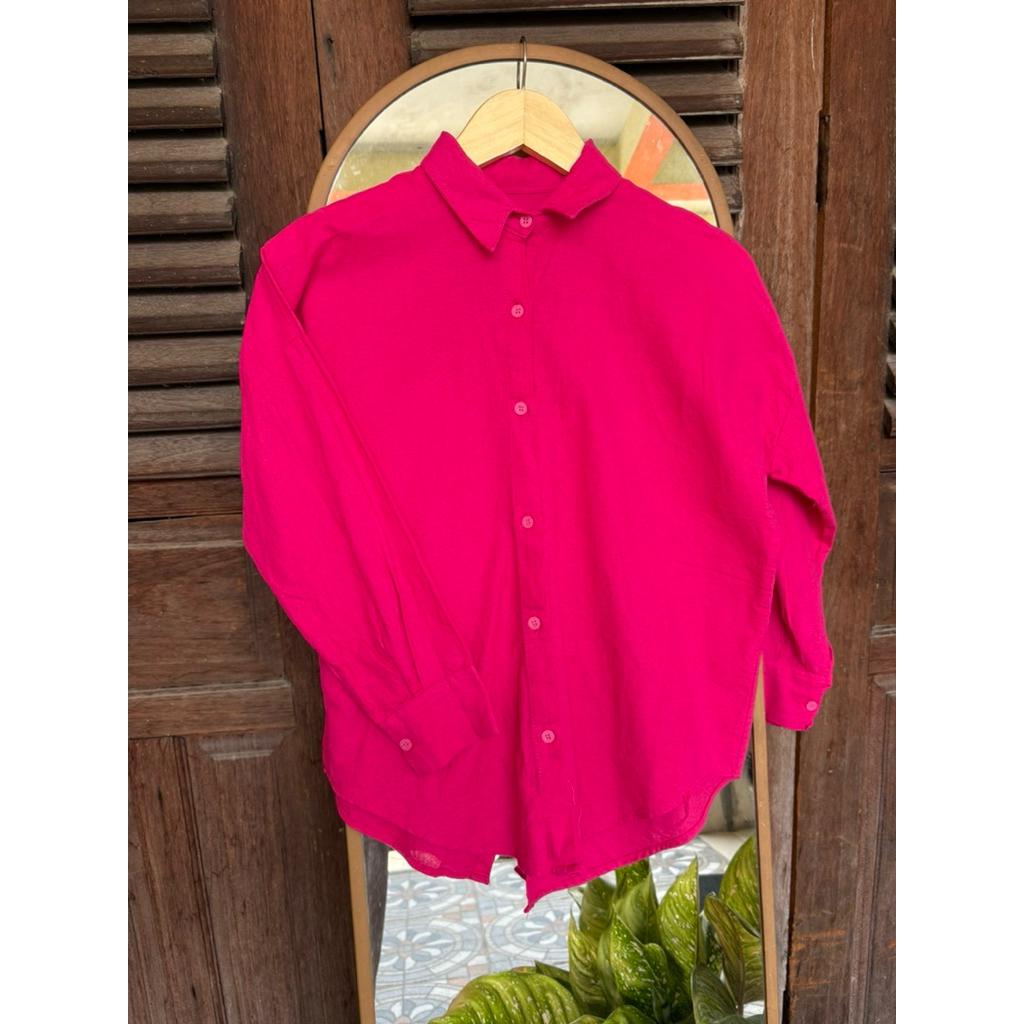 Kemeja Wanita Linen Fushia / Blouse Wanita Fushia