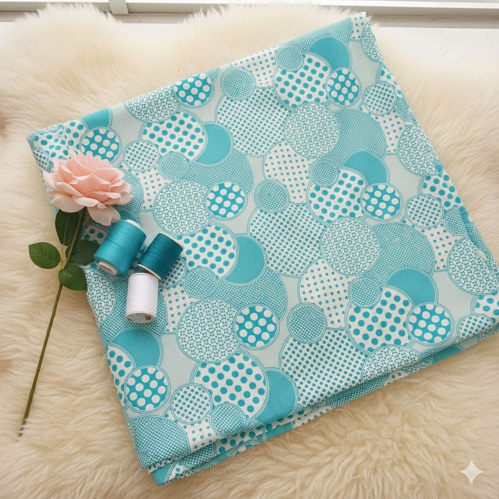 Kain Wolpeach Wolfis Motif Polkadot Abstrak Toska - Bahan Gamis Tunik Dress Meteran - Wolfis Premium