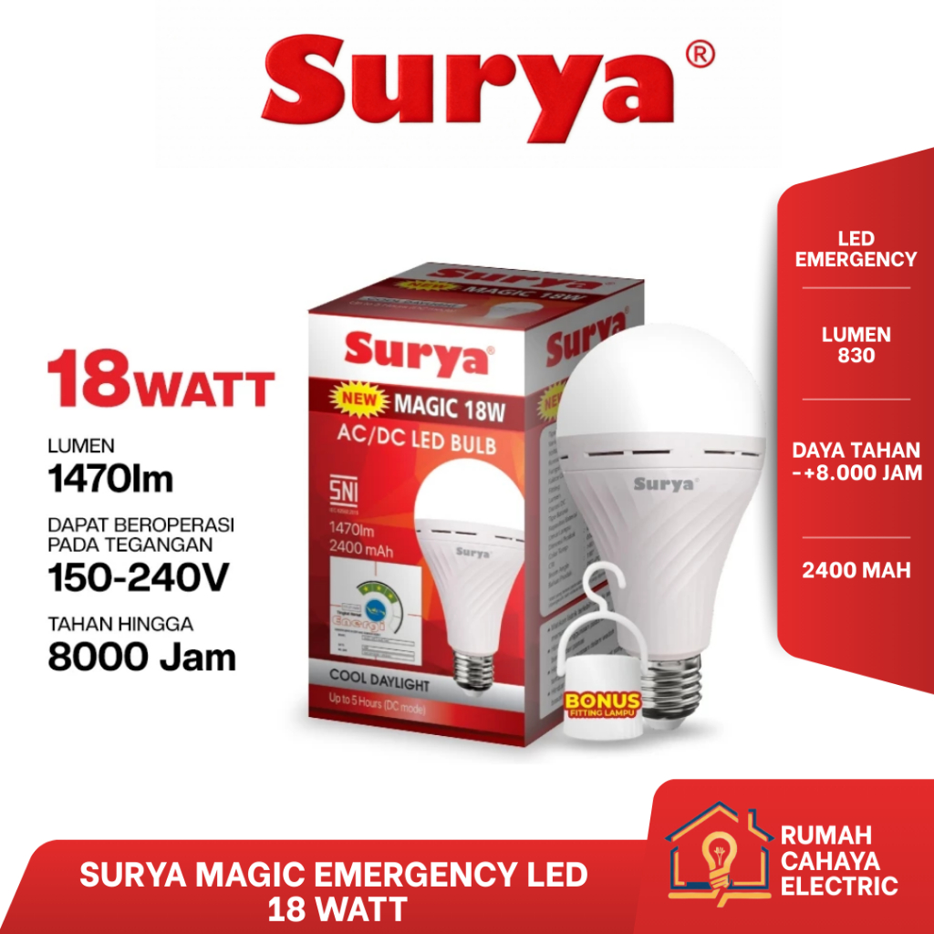 SURYA MAGIC 18 WATT | LAMPU LED EMERGENCY |  LED Bulb | CAHAYA PUTIH TERANG