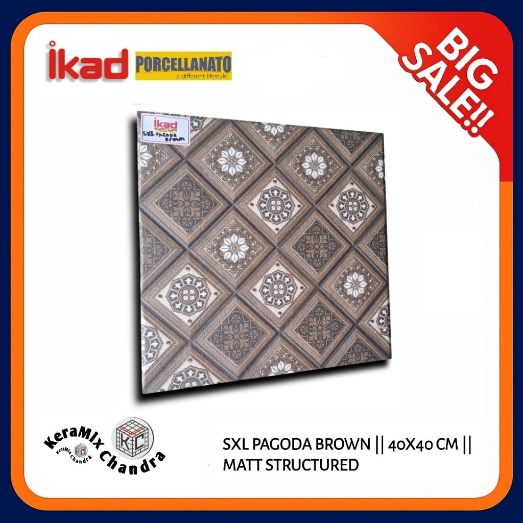 Keramik Tegel Batik IKAD SXL Pagoda Brown 40x40 KW 1 Grade A || Keramik Kasar Carport || Keramik Mot