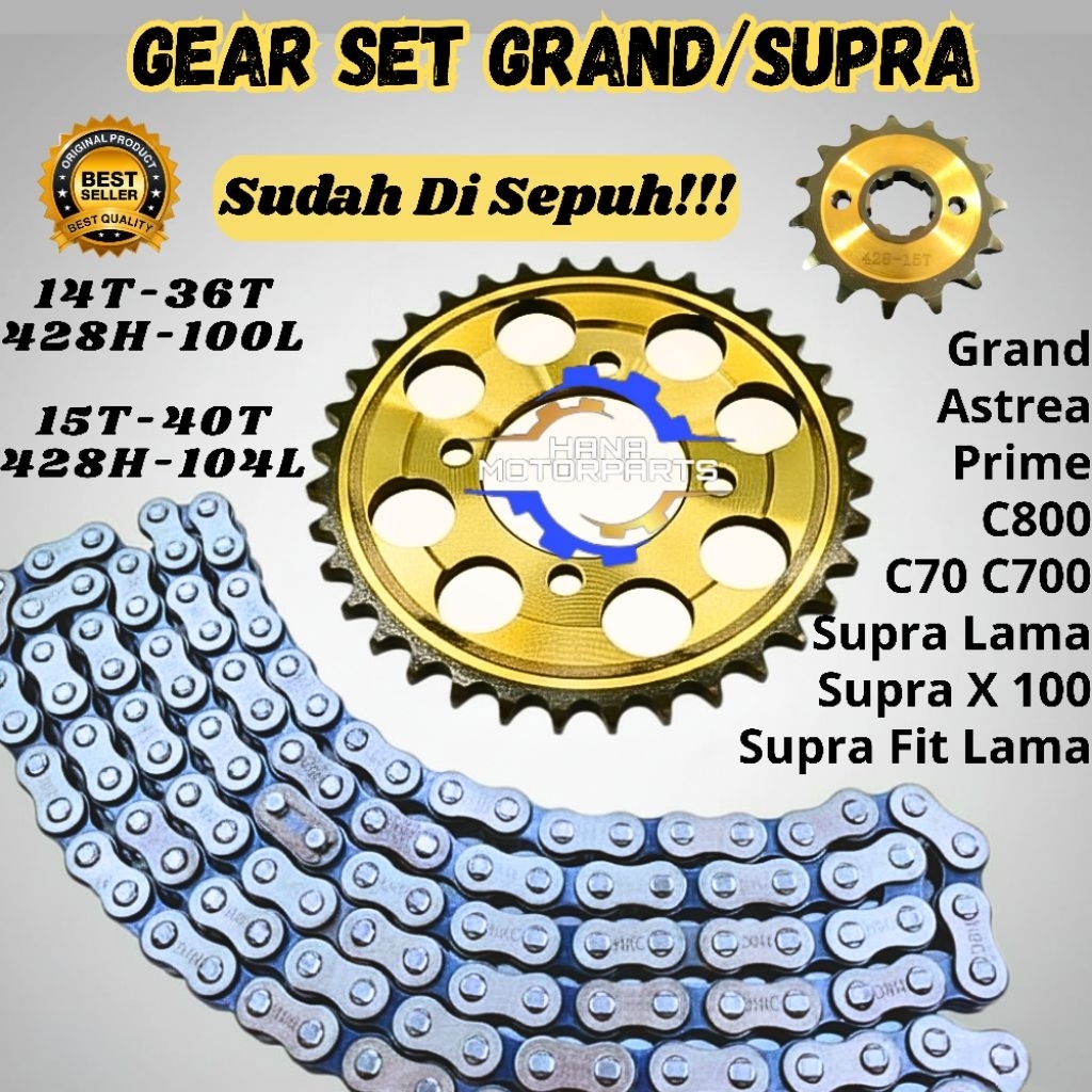 GEAR SET GRAND GIR PAKET MOTOR ASTREA LEGENDA PRIMA SUPRA LAMA PRIME SUPRA OLD SUPRA X 100 36T 40T