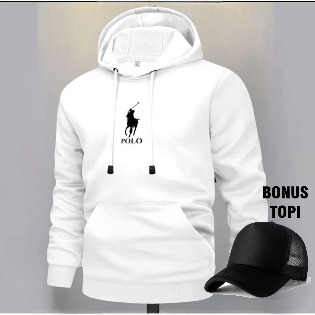 Switer Hodie Polo Pria Wanita Ukuran Jumbo M - 2XL / Hoodie Cowok Distro Putih