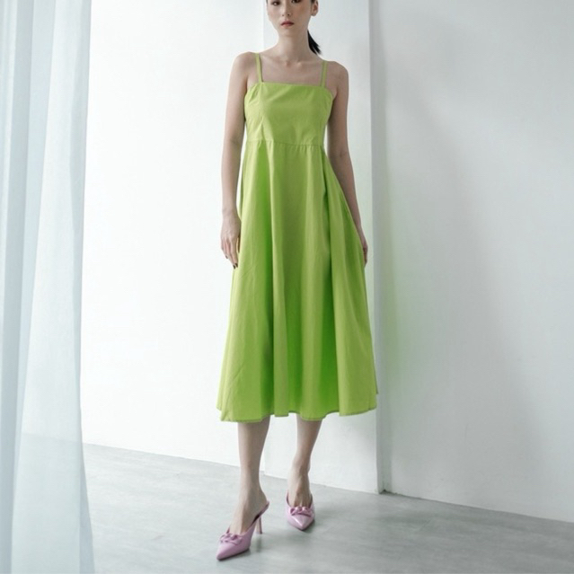 [PRELOVED] Green Dress Tanpa Lengan / Neon Hijau Gaun Sleeveless