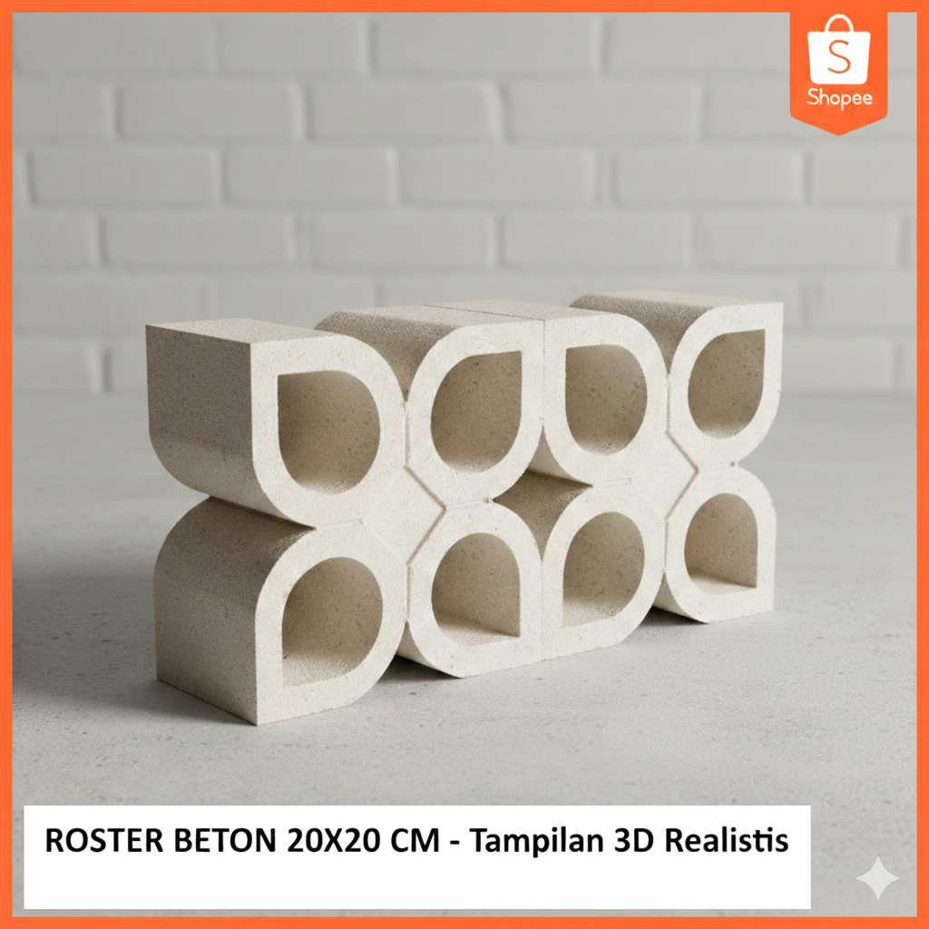 Roster Beton Minimalis - Nako, Model Bunga, Ukuran 20 x 20 | Loster Putih | Ventilasi Udara, Pagar R