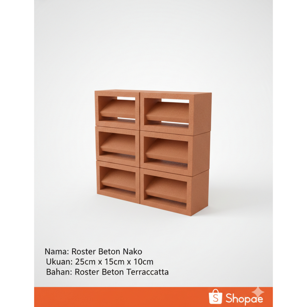 Roster Beton Minimalis - Loster Nako Panjang Terakota, 50 x 15 | Loster Putih | Ventilasi Udara, Pag