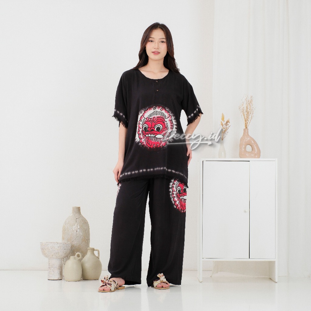 Deccy.id - Setelan Kulot One Set Celana Panjang Wanita Motif Polos Barong Bali