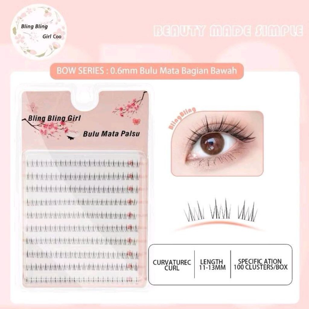 Bling Bling Girl 0.6mm Bulu mata bawah BulumataPalsu 10 Baris Kapasitas Besar