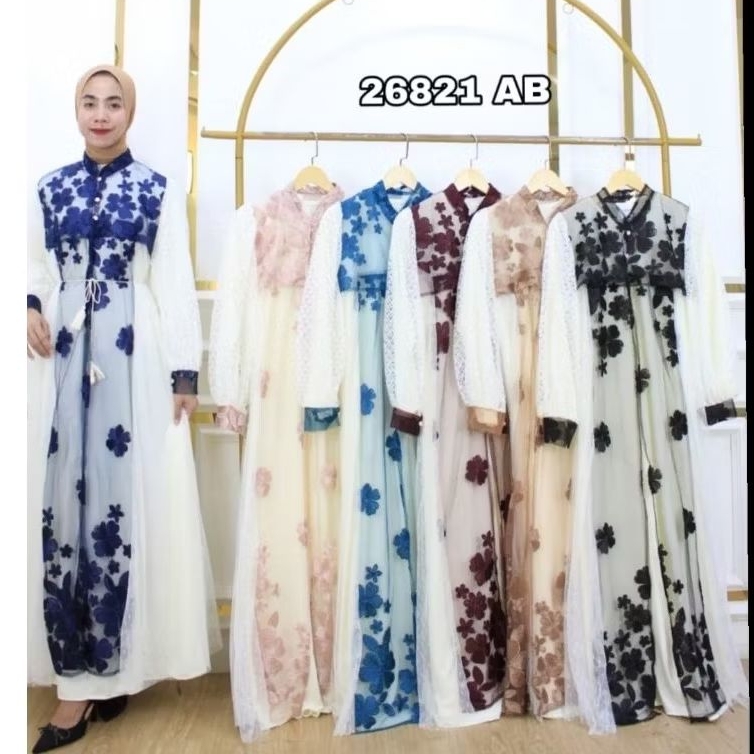 gamis outer lepasan motif bunga besar bahan santili baju lebaran baju pesta gamis wanita dres remaja