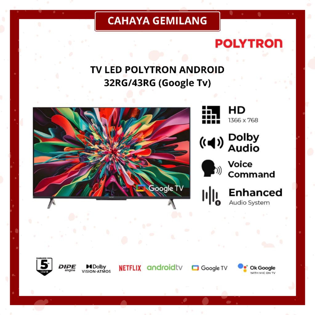TV LED POLYTRON ANDROID 32 INCH - 32RG/43RG / FREE ANTENA TEMPEL