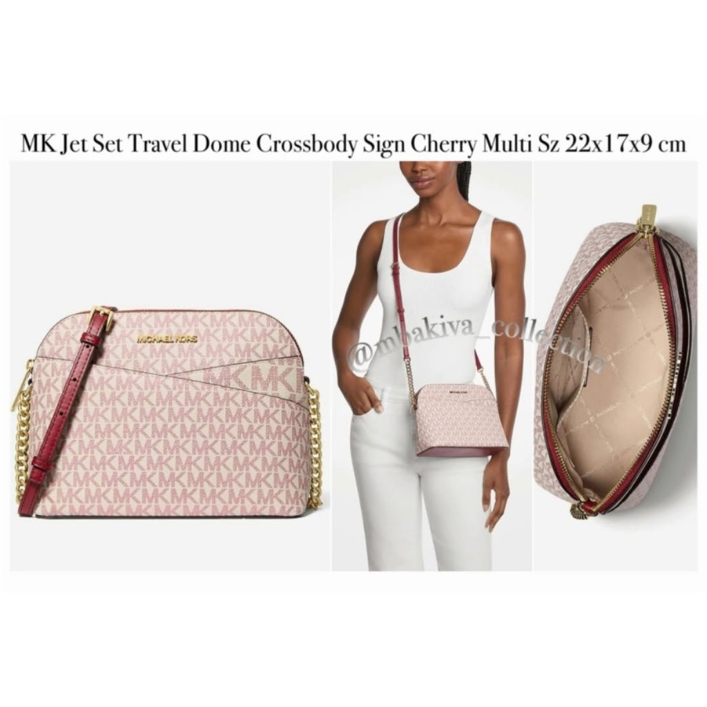 MK Jet Set Travel Dome Crossbody Sign Cherry Multi