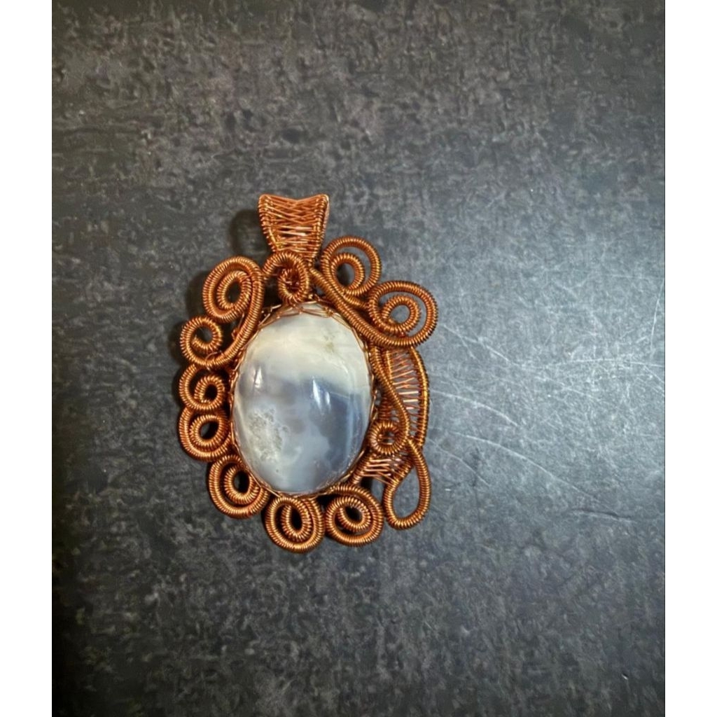 Bros liontin kalung batu natural amethyst / kecubung wire tembaga handmade