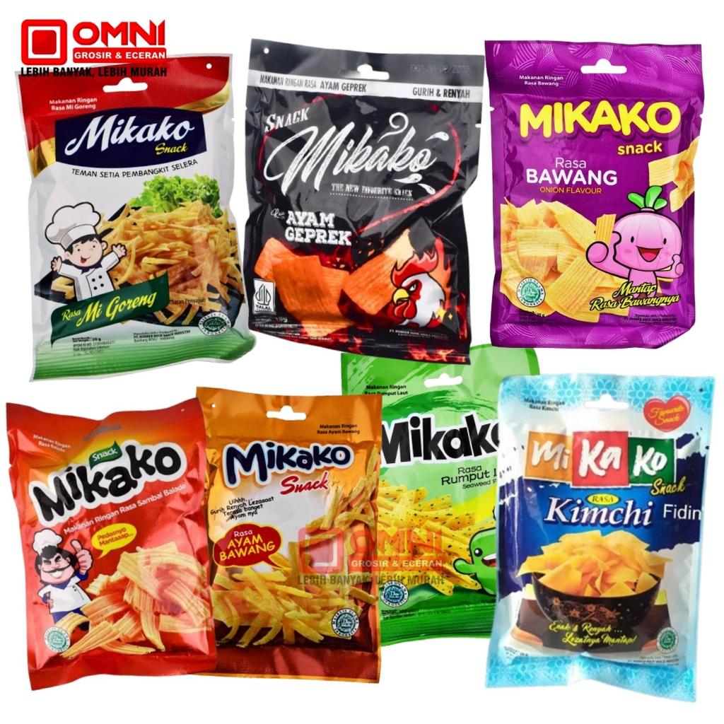 Mikako Snack All Variant 10gr Rasa Kimchi Ayam Bawang Mi Goreng Sambal Balado Ayam Geprek Rumput Lau