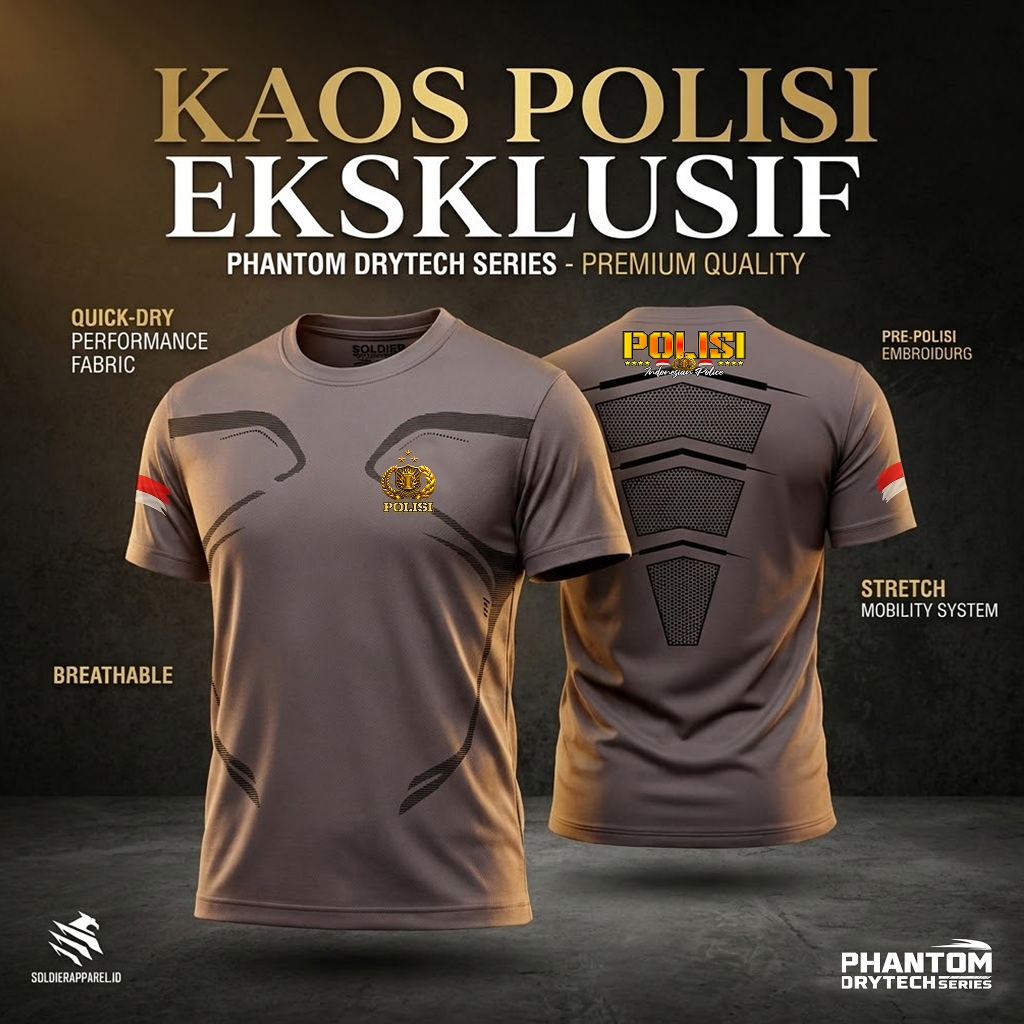 Kaos OLahraga Polisi Dryfit Premium Pria – Phantom Drytech Series | Adem • Taktis • Style Polisi