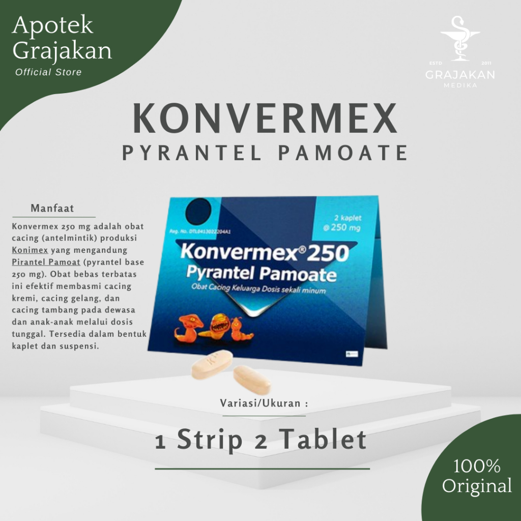 Konvermex 250 Pyrantel Pamoate 10ml Untuk Cacing 2 Kaplet