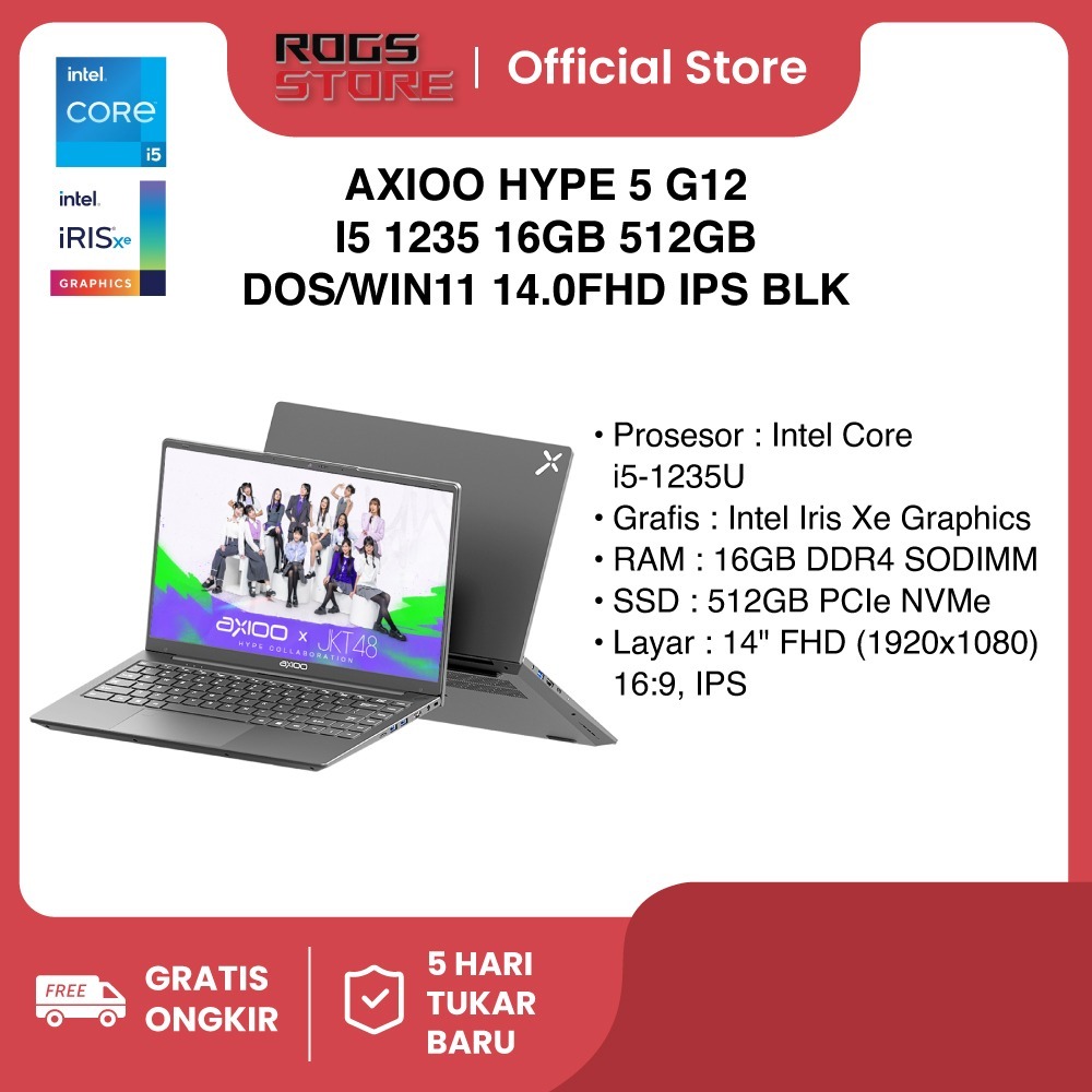 LAPTOP AXIOO HYPE 5 G12 I5 1235 RAM 16GB SSD 512GB DOS 14.0FHD IPS BLK