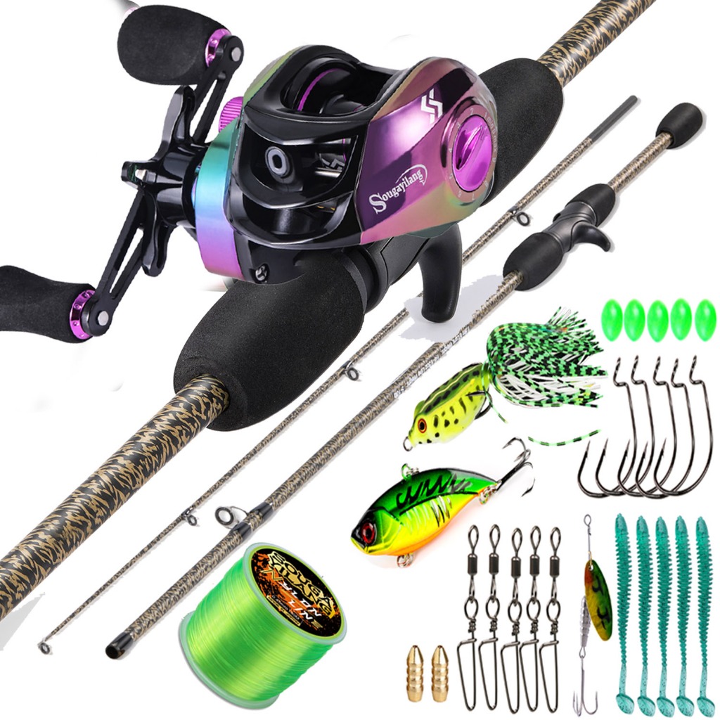 Sougayilang Joran Pancing 1,8 m 2 bagian, Reel Pancing dan Senar Pancing lengkap dengan 19+1BB serat