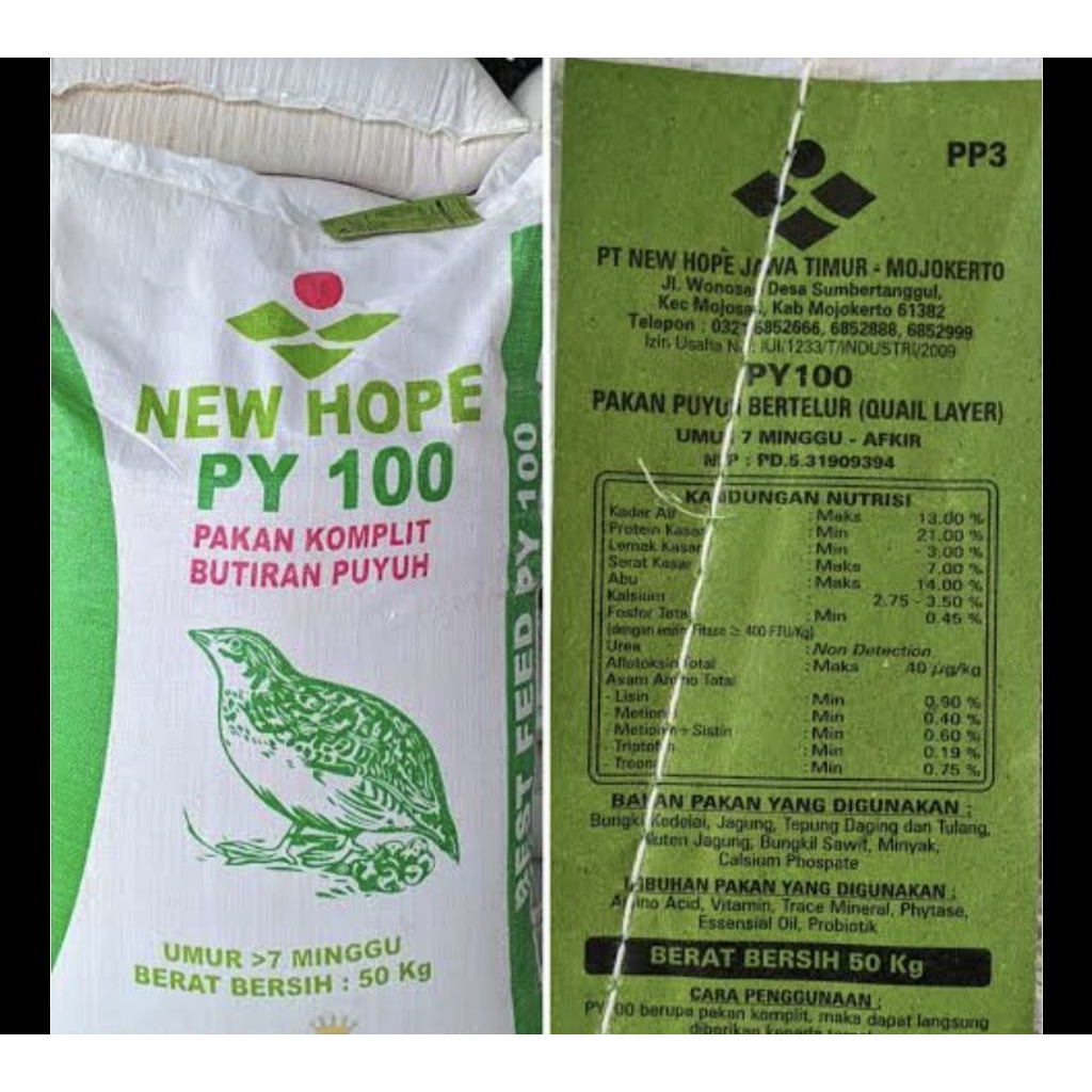 Py 100 new hope Pur pakan puyuh layer puyuh petelur