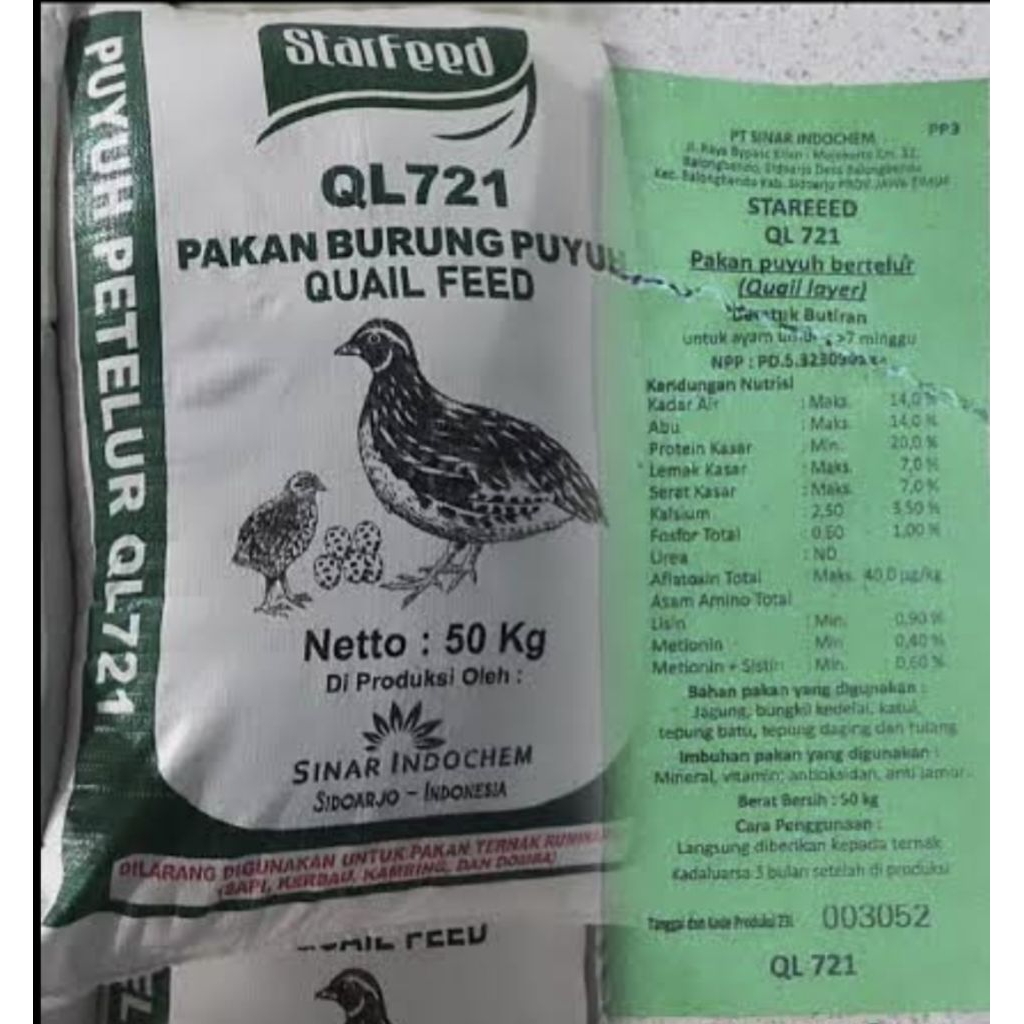 Starfeed ql 721 pakan burung puyuh petelur sekilo