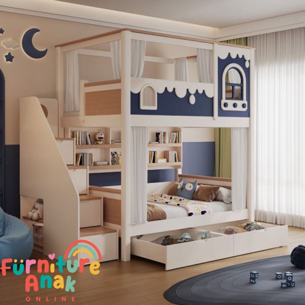 Tempat Tidur Anak Tingkat Navy Cewek Cowok