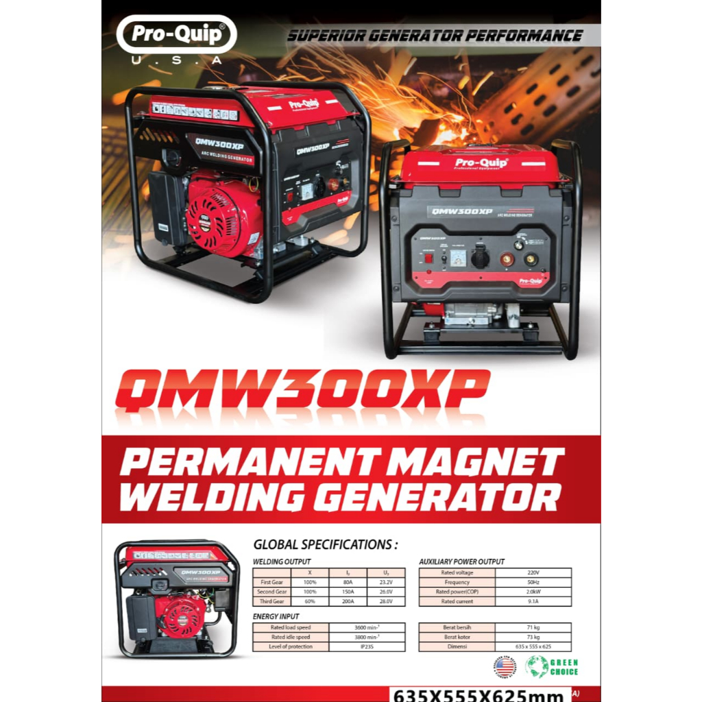 PROQUIP QMW300XP Mesin Genset Las / Welding Generator / Mesin Las 200A / Mesin Genset 2000Watt