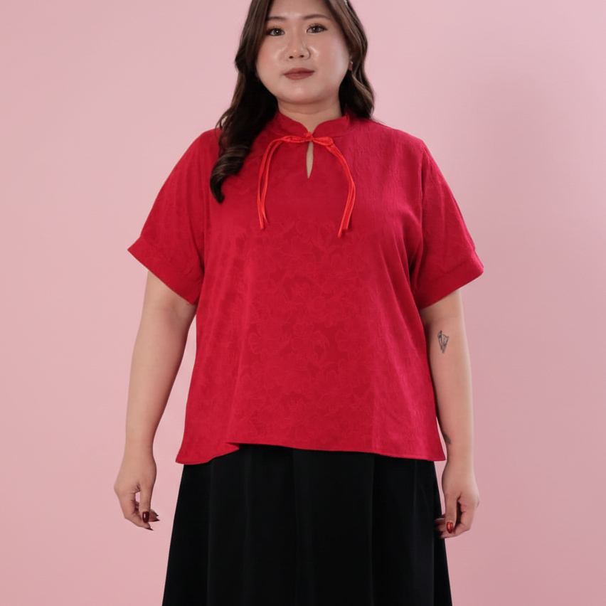 CNY SONA Top Baju Wanita Jumbo Warna Merah | Blouse Imlek Sincia Big Size LD 132cm