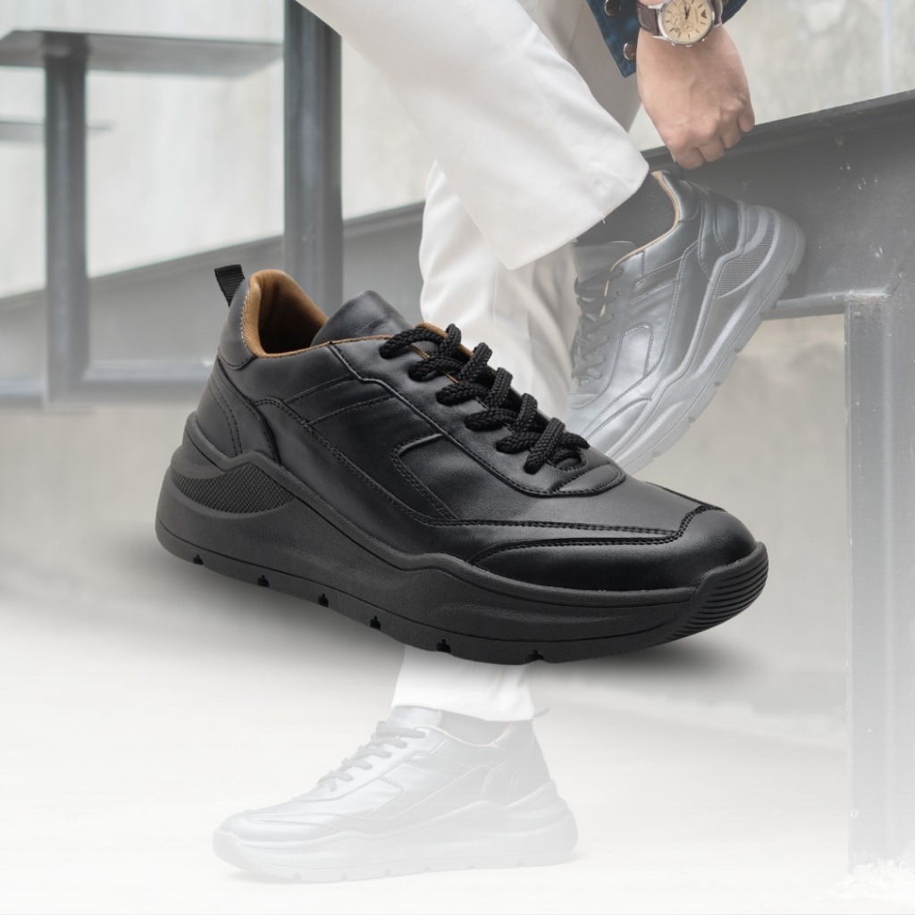 Sepatu Sneakers Kulit Casual Pria Otiv Vilinus Black