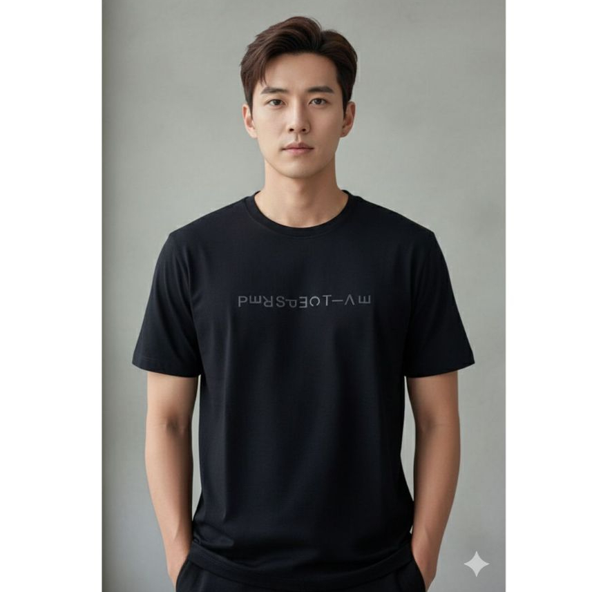 3"NThree Kaos Tangan Pendek Hitam Motif  / Atasan Pria