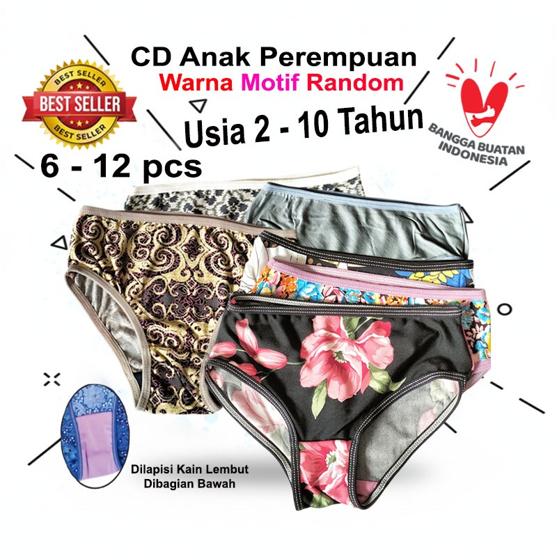 Promo Celana Dalam Anak Perempuan 2 - 10 tahun, Celana Dalam Anak Cewek Warna Motif Random