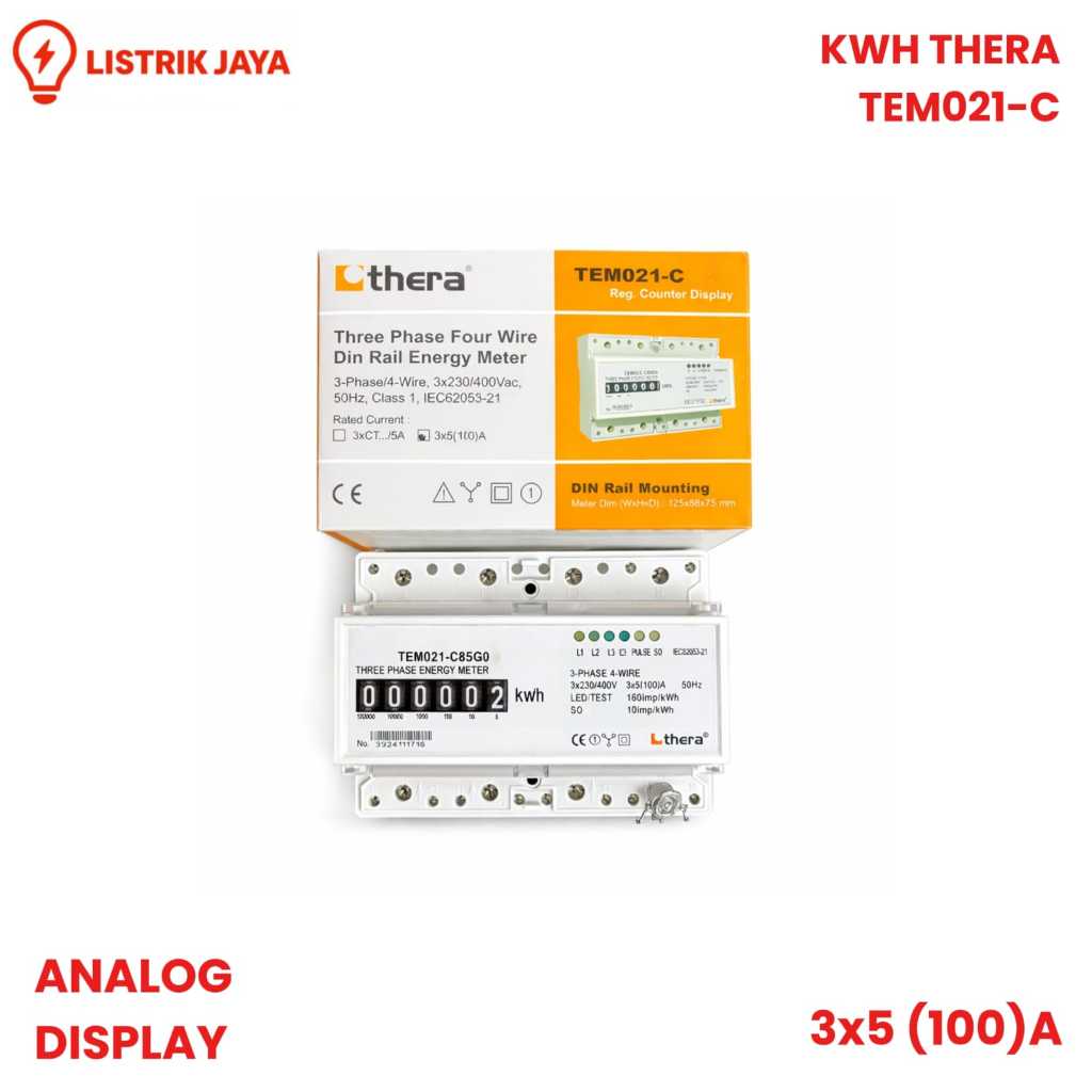 KWH THERA TEM021-C Series , 7-Module DIN Rail 3-Phase kWh / Energy Meter analog