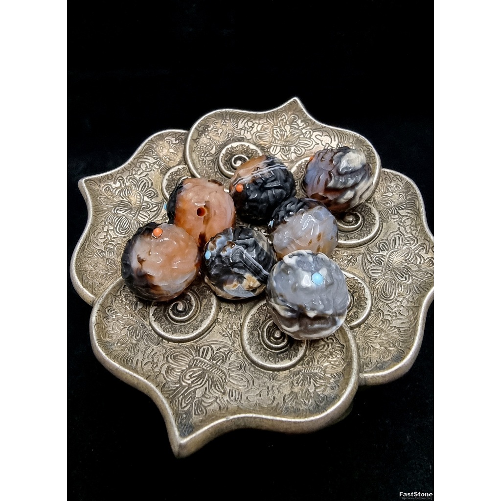 Bead Batu Akik Dzi Ukiran Dragon Naga Tibet 17mm E2005