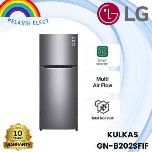 LG Kulkas 2 Pintu 202L Smart Inverter GN-B202SFIF Total No Frost Tanpa Bunga Es Garansi Resmi / 202 