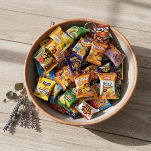 Isi 30 pcs Keychain Snack Miniatur Lucu Gantungan Kunci Makanan Unik Mini Random Snack Murah Grosir