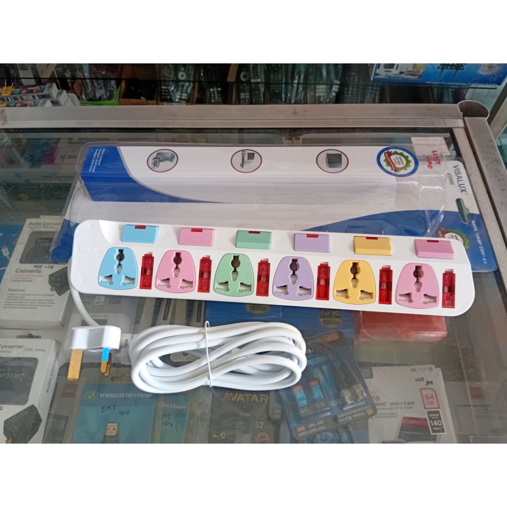 Extension/Colokan Kabel visalux V266E(6way warna warni)(Hanya Khusus Batam)
