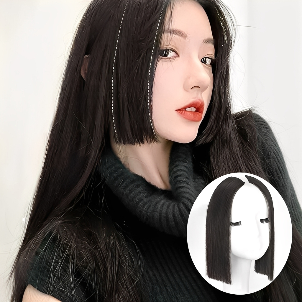 Wig Potongan Hime Potongan Rambut Putri Rambut Depan Klip On Rambut Palsu Berpenampilan Alami Rambut