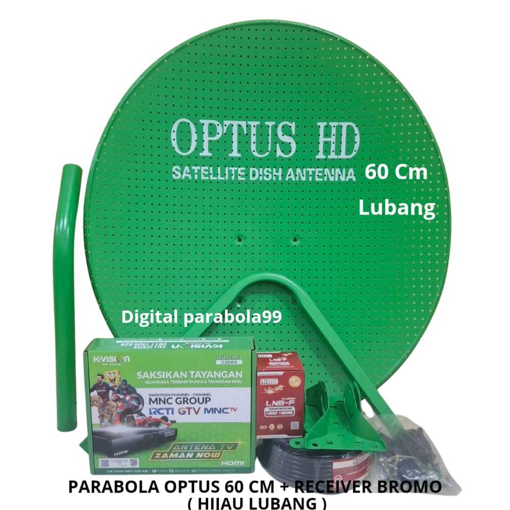 Parabola Mini 60cm Bolong Optus Hijau Lengkap+Receiver Bromo C2000