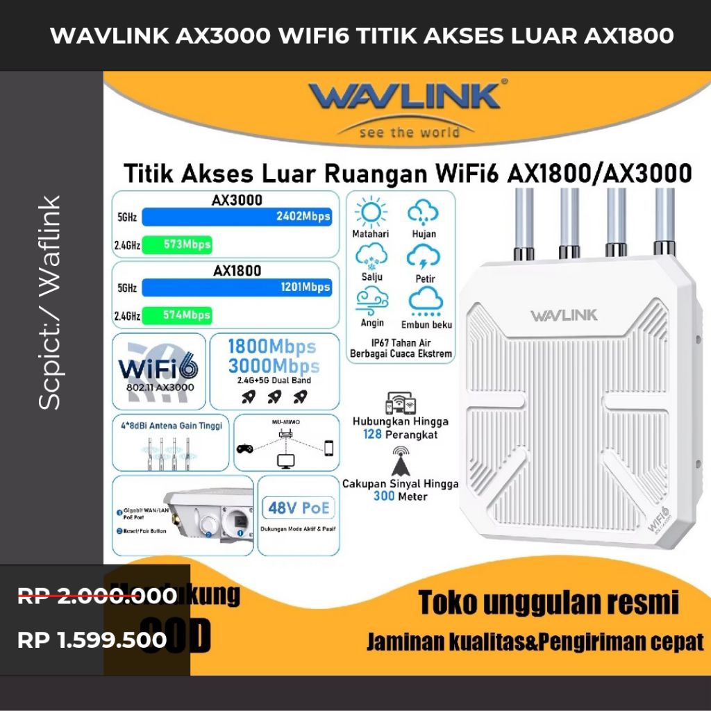 Promo WAVLINK AX3000 WiFi6 Titik Akses Luar Ruangan