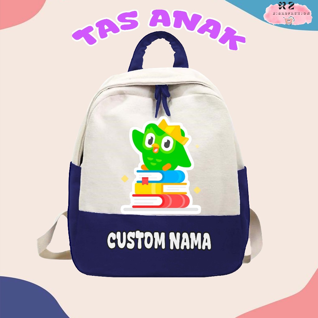 [FREE NAMA] Tas Ransel Backpack Anak Sekolah TK/SD Motif DUOLINGO Bahan Premium Premium