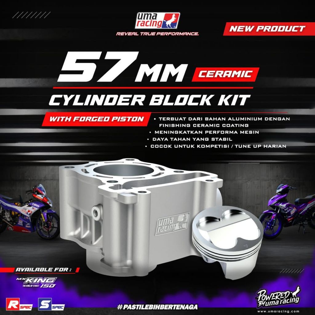 BLOK CERAMIC UMA RACING PISTON FORGED 57 MM MX KING - VIXION - MX 135 OLD - MX 135 NEW - XABRE 155 -
