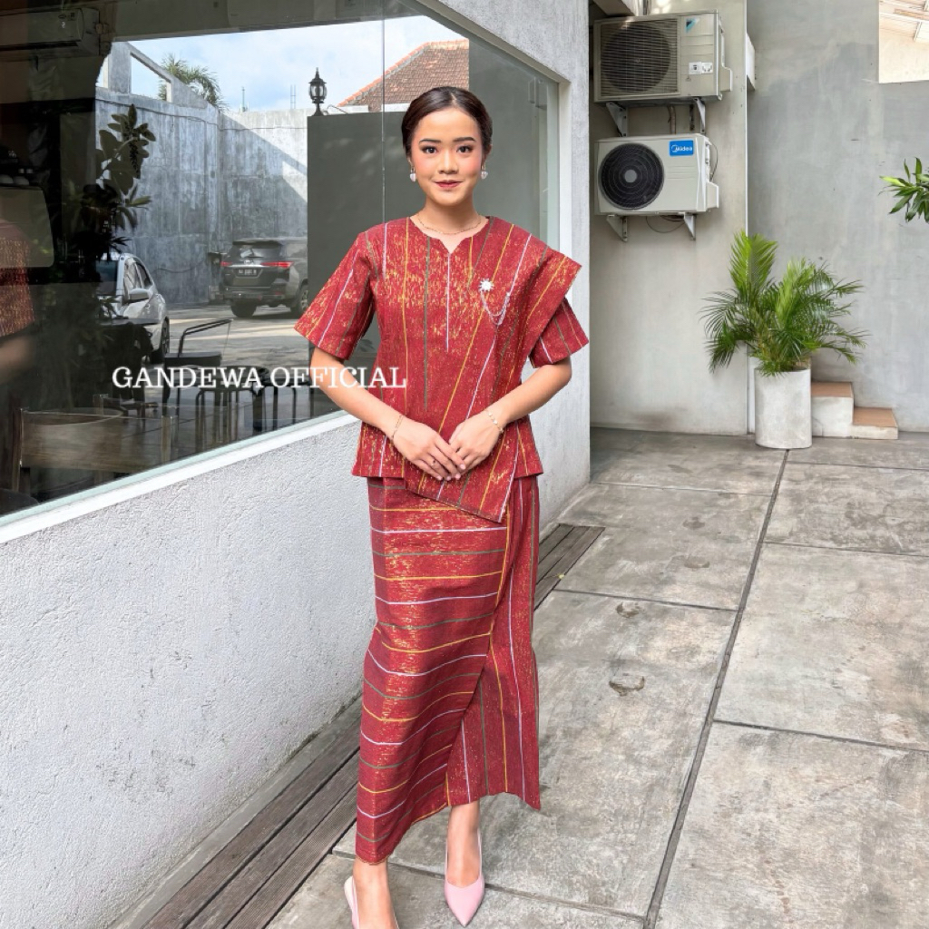 GANDEWA TENUN || Setelan Baju Tenun Lurik Mix Emas Salur Motif Khas Toraja