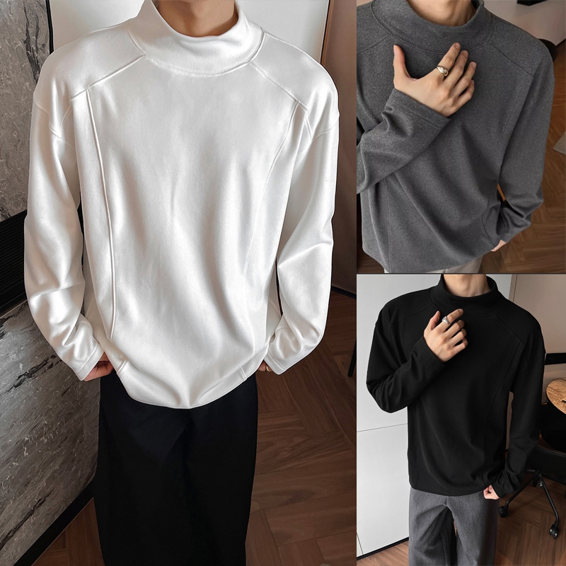Kaos Polos Half Turtle Neck Pria Lengan Panjang T-Shirt Polos Pria Kerah Leher Half Kaos Pria Korea 