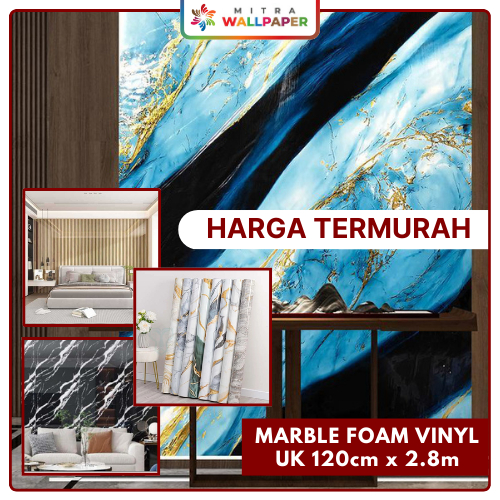 Wallpaper Foam Dinding Ruang Tamu 3D Minimalis Sticker Marble Foam Vinyl Glosy Tebal 3mm Waterproof