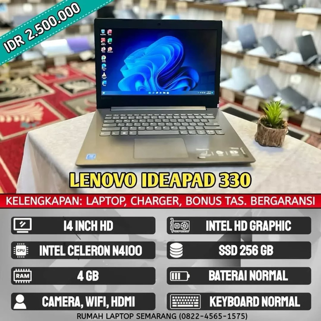 Laptop Lenovo ideapad 330 (second). Intel Celeron N4100. RAM 4 GB. SSD 256 GB